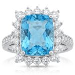 Blue Topaz and Diamond Ring in 14K White Gold - Front View by Kelly Christie