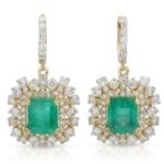 Emerald and Diamond Earrings in 14K Gold - Front View by Kelly Christie