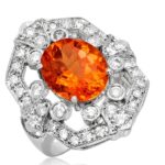 Mandarin Garnet and Diamond Ring in 14K White Gold - Front View by Kelly Christie