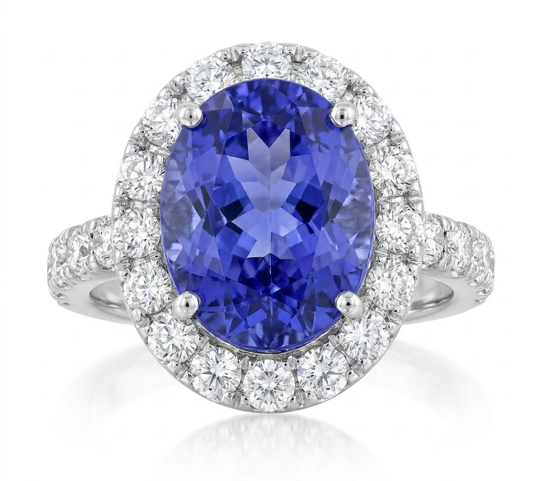 Tanzanite and Diamond Ring in 14K White Gold
