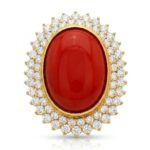 Coral and Diamond Ring in 14K Yellow Gold - Front View by Kelly Christie