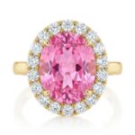 Pink Tourmaline and Diamond Ring in 14K Yellow Gold - Front View by Kelly Christie