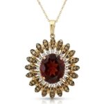 Garnet Champagne Diamond and Diamond Pendant in 14K Yellow Gold - Front View by Kelly Christie