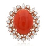 Coral and Diamond Ring in 14K Rose Gold - Front View by Kelly Christie