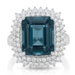 London Blue Topaz and Diamond Ring in 14K White Gold - Front View by Kelly Christie