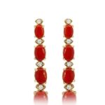 Coral and Diamond Earrings in 14K Yellow Gold - Front View by Kelly Christie