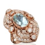 Aquamarine and Diamond Ring in 14K Rose Gold - Front View by Kelly Christie