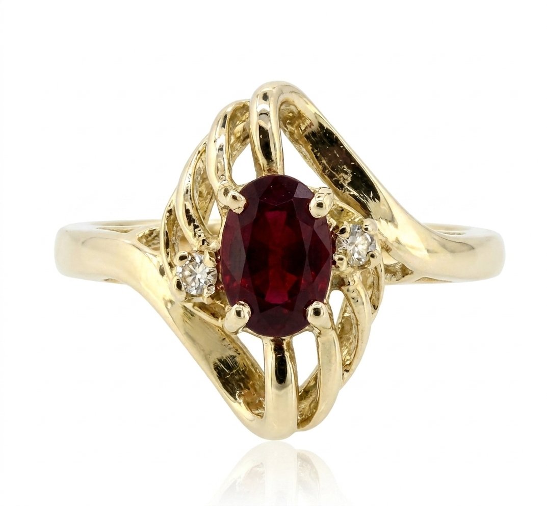 Ruby and Diamond Ring in 14K Yellow Gold