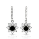 Black Diamond and White Diamond Earrings in 14K White Gold - Front View by Kelly Christie