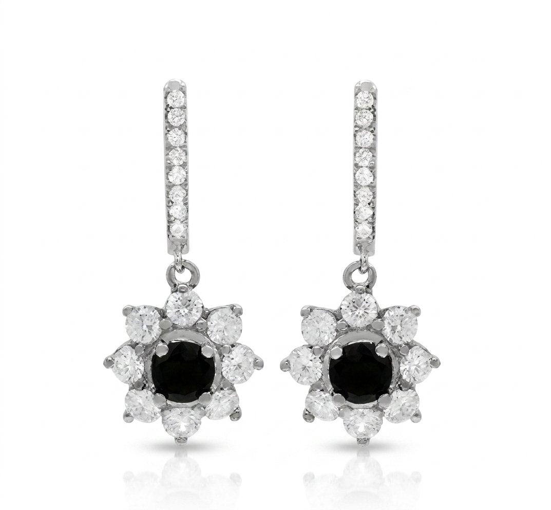 Black Diamond and White Diamond Earrings in 14K White Gold - Front View by Kelly Christie