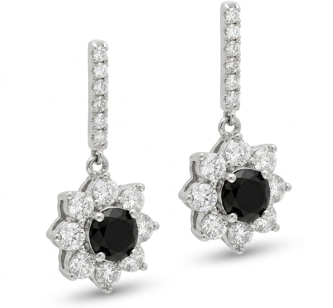 Black Diamond and White Diamond Earrings in 14K White Gold - Three-Quarter View by Kelly Christie