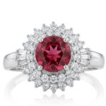 Pink Tourmaline and Diamond Ring in Platinum - Front View by Kelly Christie