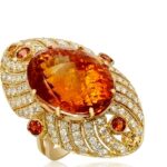 Citrine Sapphire and Diamond Ring in 14K Yellow Gold - Front View by Kelly Christie