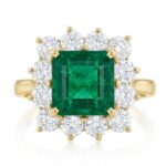 Emerald and Diamond Ring in 14K Yellow Gold - Front View by Kelly Christie