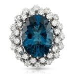 London Blue Topaz and Diamond Ring in 14K White Gold - Front View by Kelly Christie