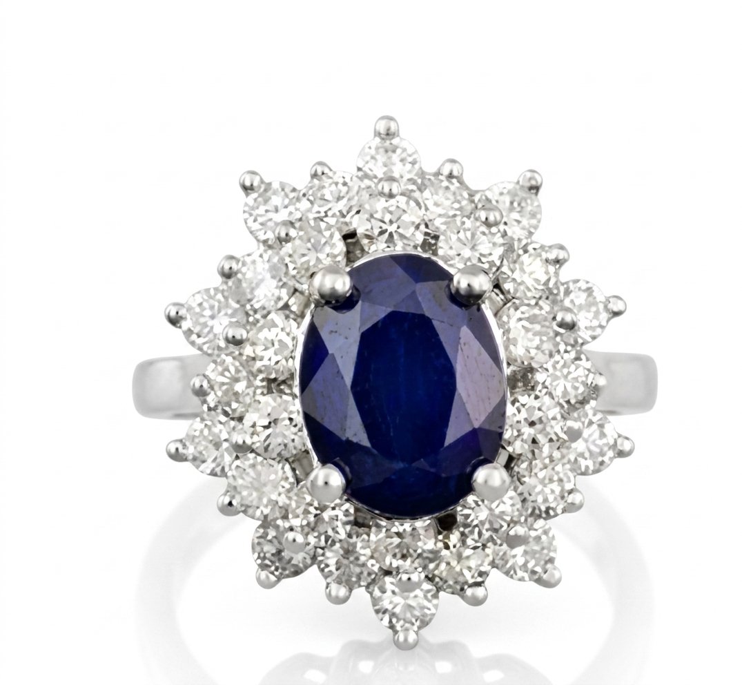 Sapphire and Diamond Ring in 14K White Gold