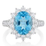 Blue Topaz and Diamond Ring in 14K White Gold - Front View by Kelly Christie