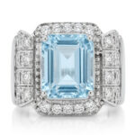 Aquamarine and Diamond Ring in 14K White Gold - Front View by Kelly Christie