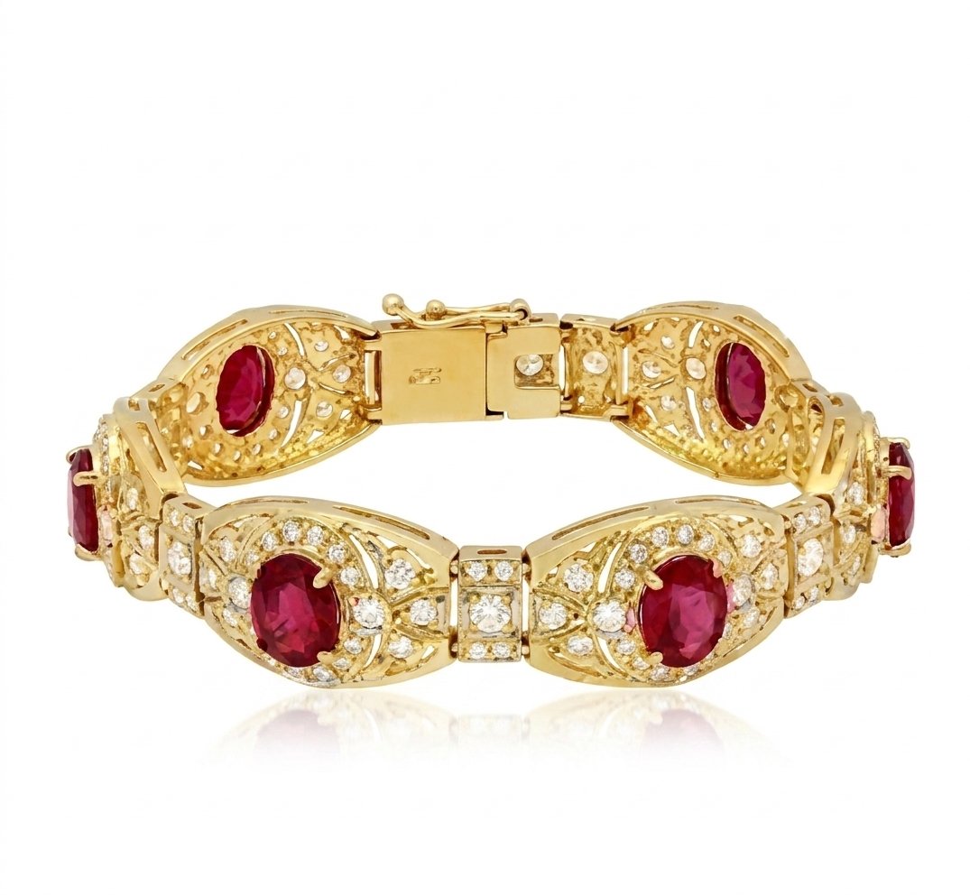 Ruby and Diamond Bracelet in 14K Yellow Gold