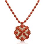 Coral and Diamond Necklace in 14K Yellow Gold - Front View by Kelly Christie