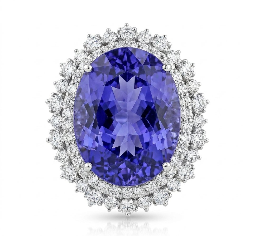 Tanzanite and Diamond Ring in 14K White Gold
