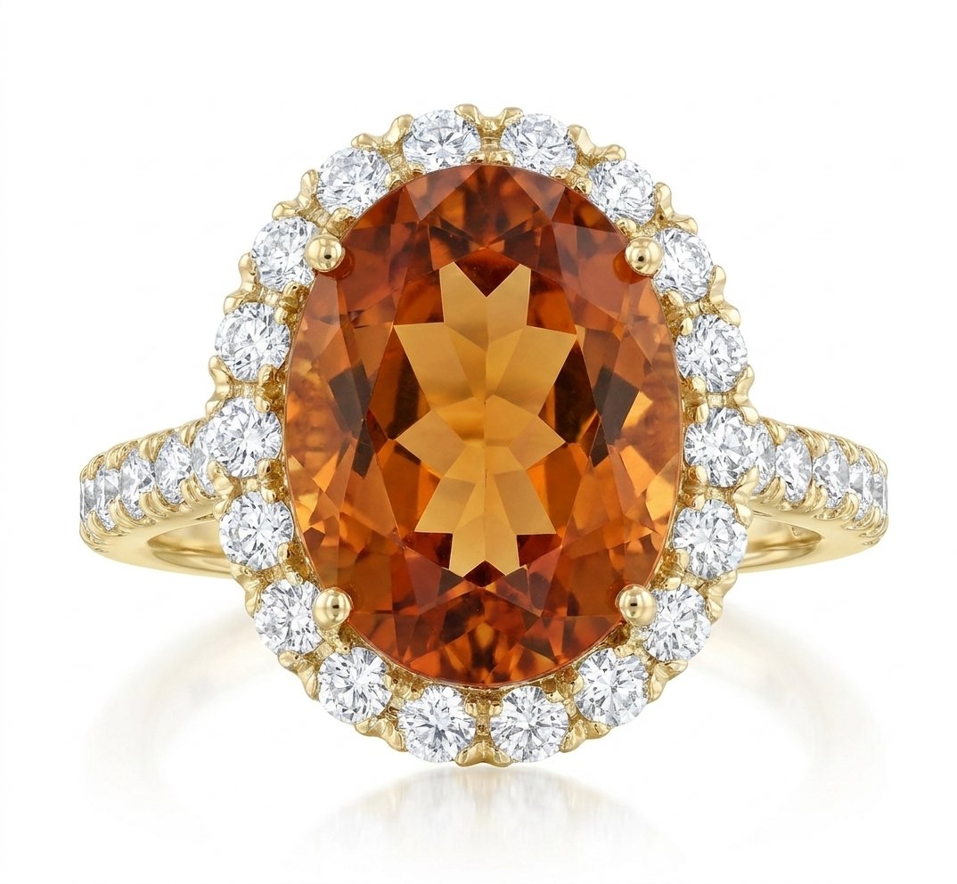 Citrine and Diamond Ring in 14K Yellow Gold