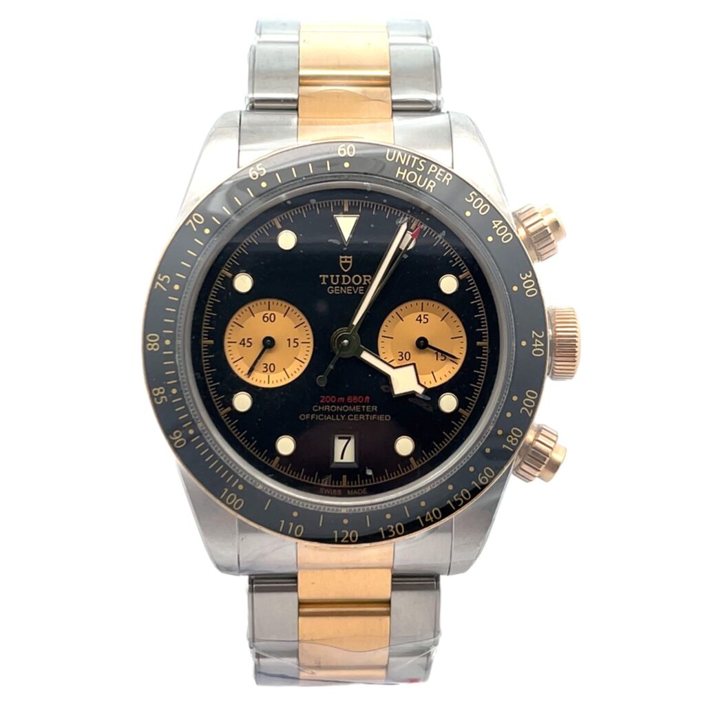 Tudor Black Bay Chrono S&G 79363N Two-Tone Black Dial - Front View by Tudor