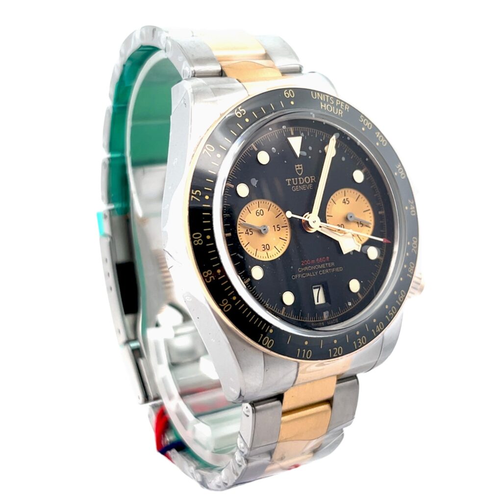 Tudor Black Bay Chrono S&G 79363N Two-Tone Black Dial - Angle View by Tudor
