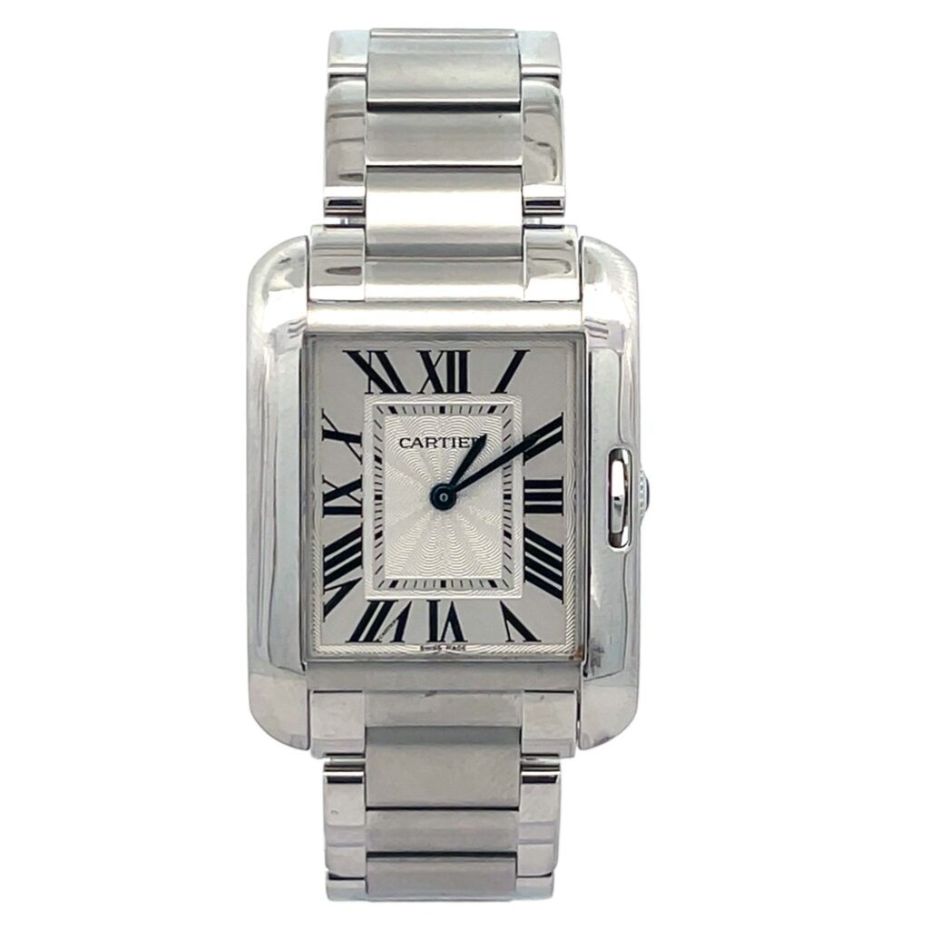 Cartier Tank Anglaise W5310044 Stainless Steel Silver Roman Dial - Front View by Cartier