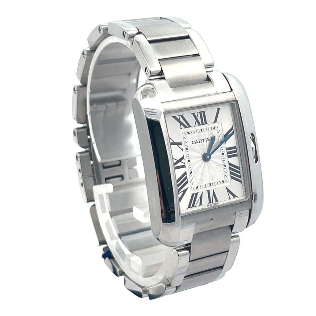 Cartier Tank Anglaise W5310044 Stainless Steel Silver Roman Dial - Angle View by Cartier
