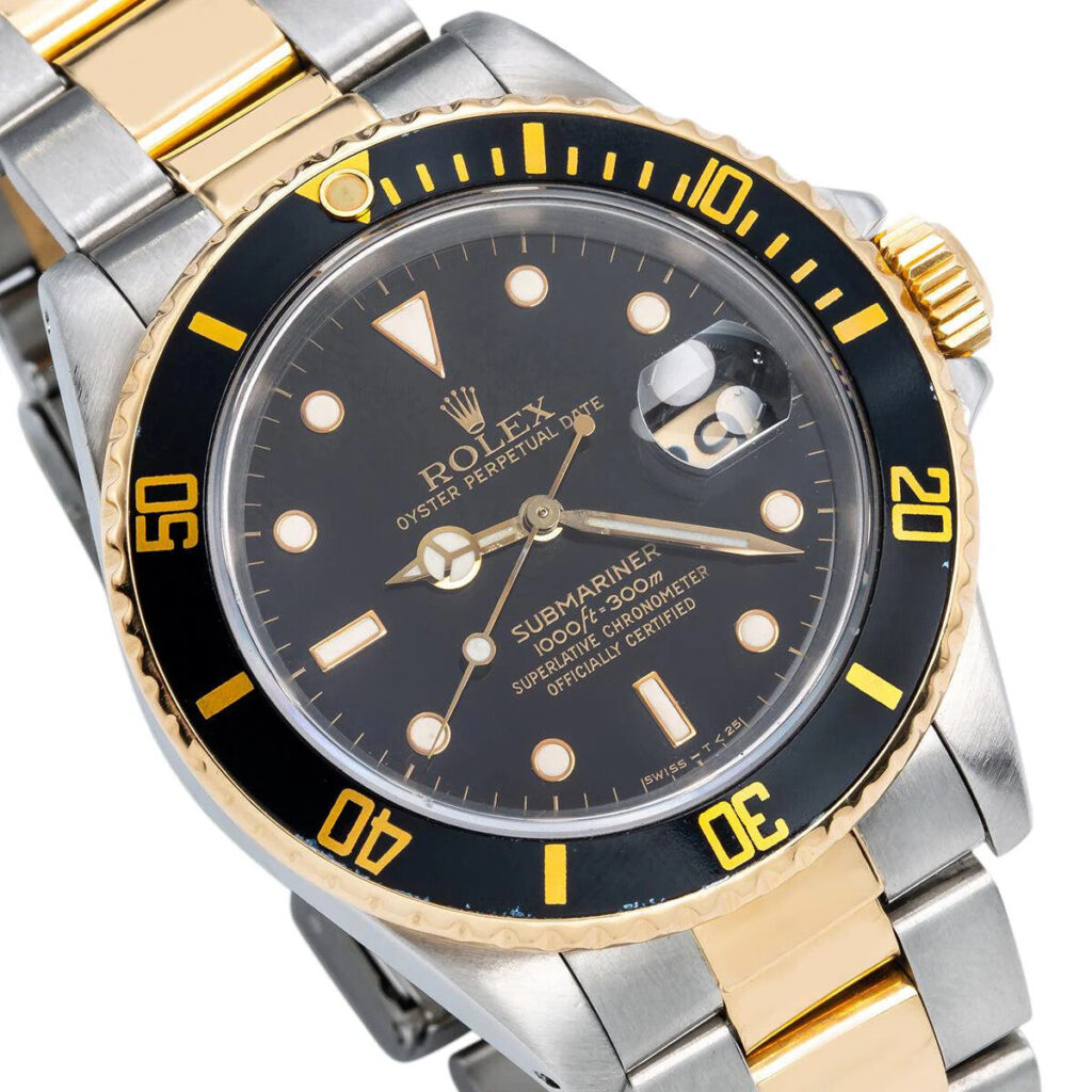 Rolex Submariner Date 16613LN Steel & 18k Yellow Gold Black Dial - Angle View by Rolex