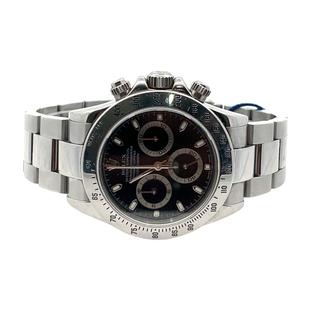 Rolex Cosmograph Daytona 116520 Stainless Steel Black Dial - Angle View by Rolex