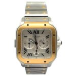 Cartier Santos De Cartier Chronograph W2SA0008 Two-Tone Silver Dial - Front View by Cartier