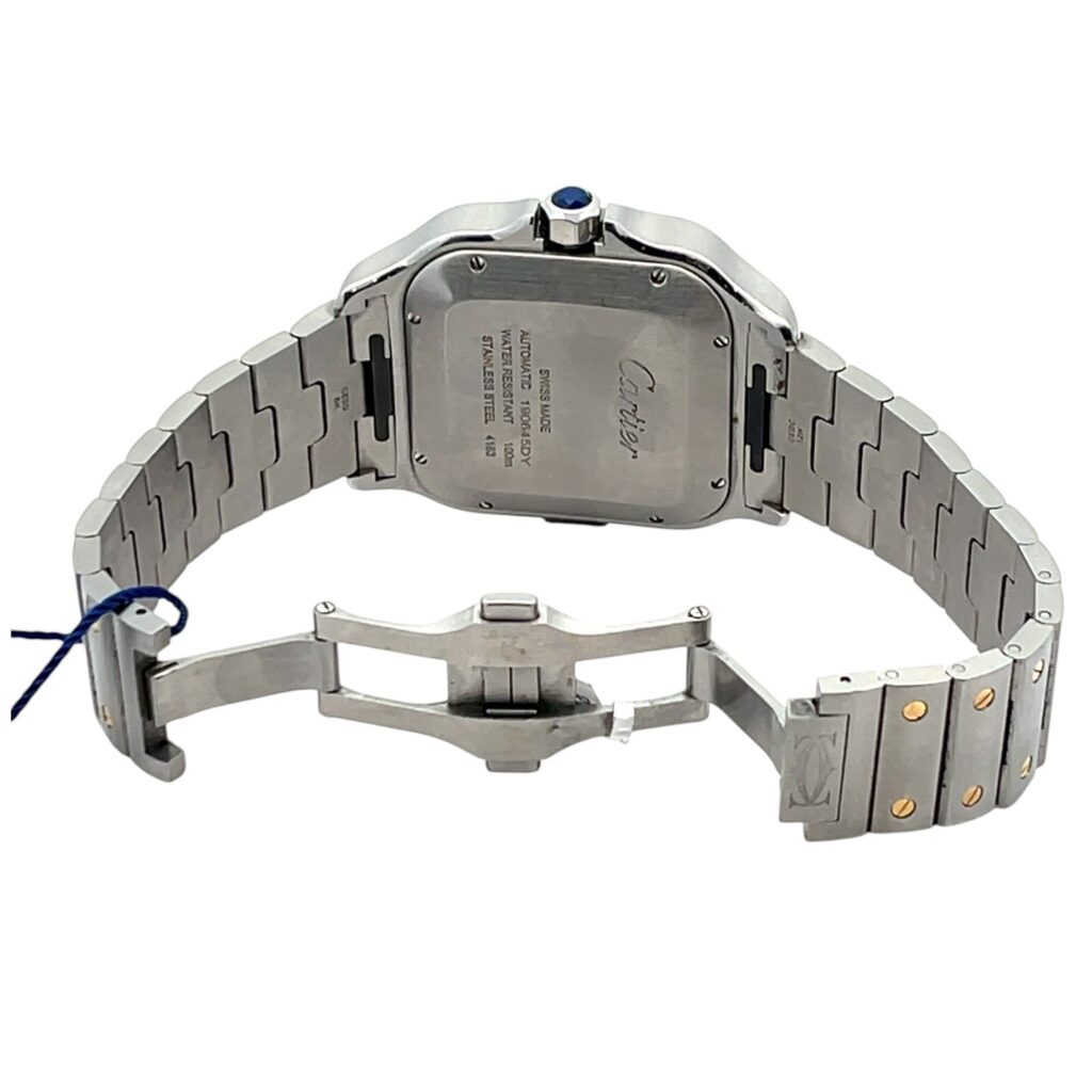 Cartier Santos De Cartier Chronograph W2SA0008 Two-Tone Silver Dial - Angle View by Cartier