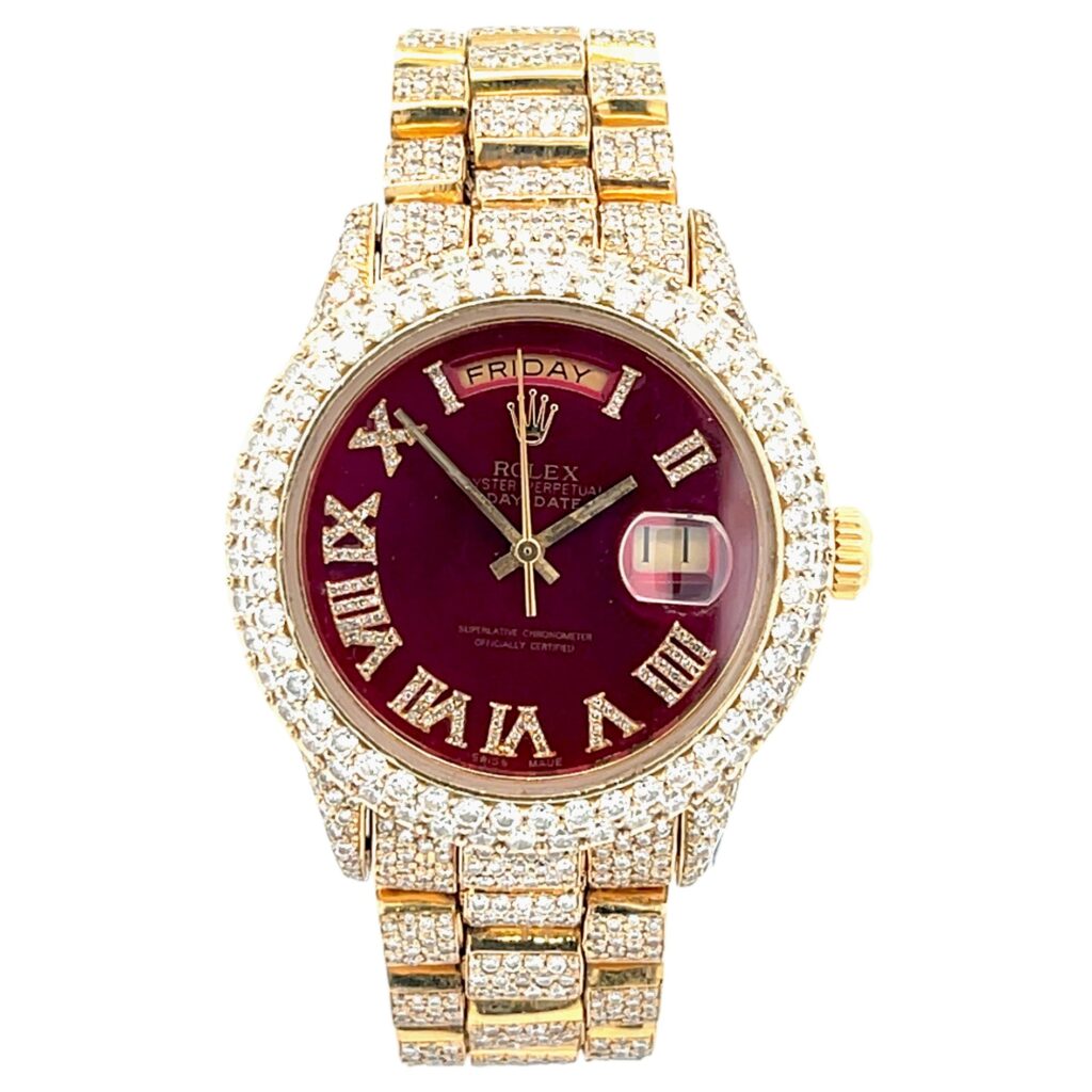 Rolex Day-Date 18038 Yellow Gold Custom Red Diamond Dial - Front View by Rolex