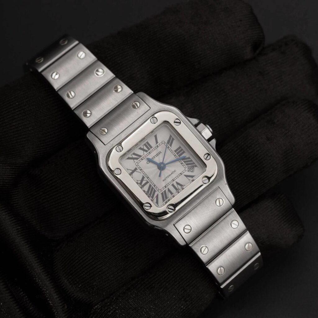 Cartier Santos Galbee 2423 Steel & Yellow Gold White Dial - Angle View by Cartier