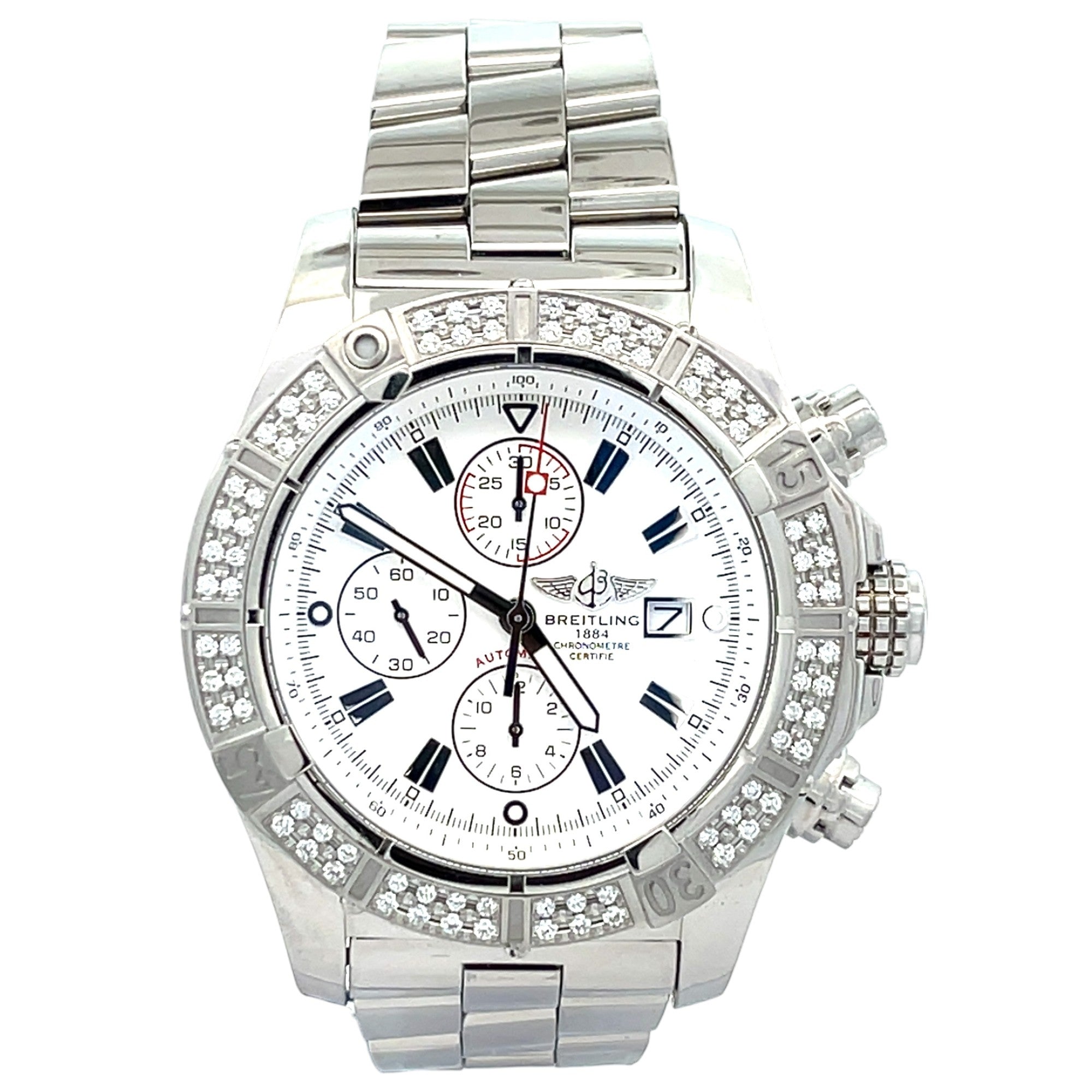 Breitling Super Avenger A13370 Diamond Bezel White Index Dial