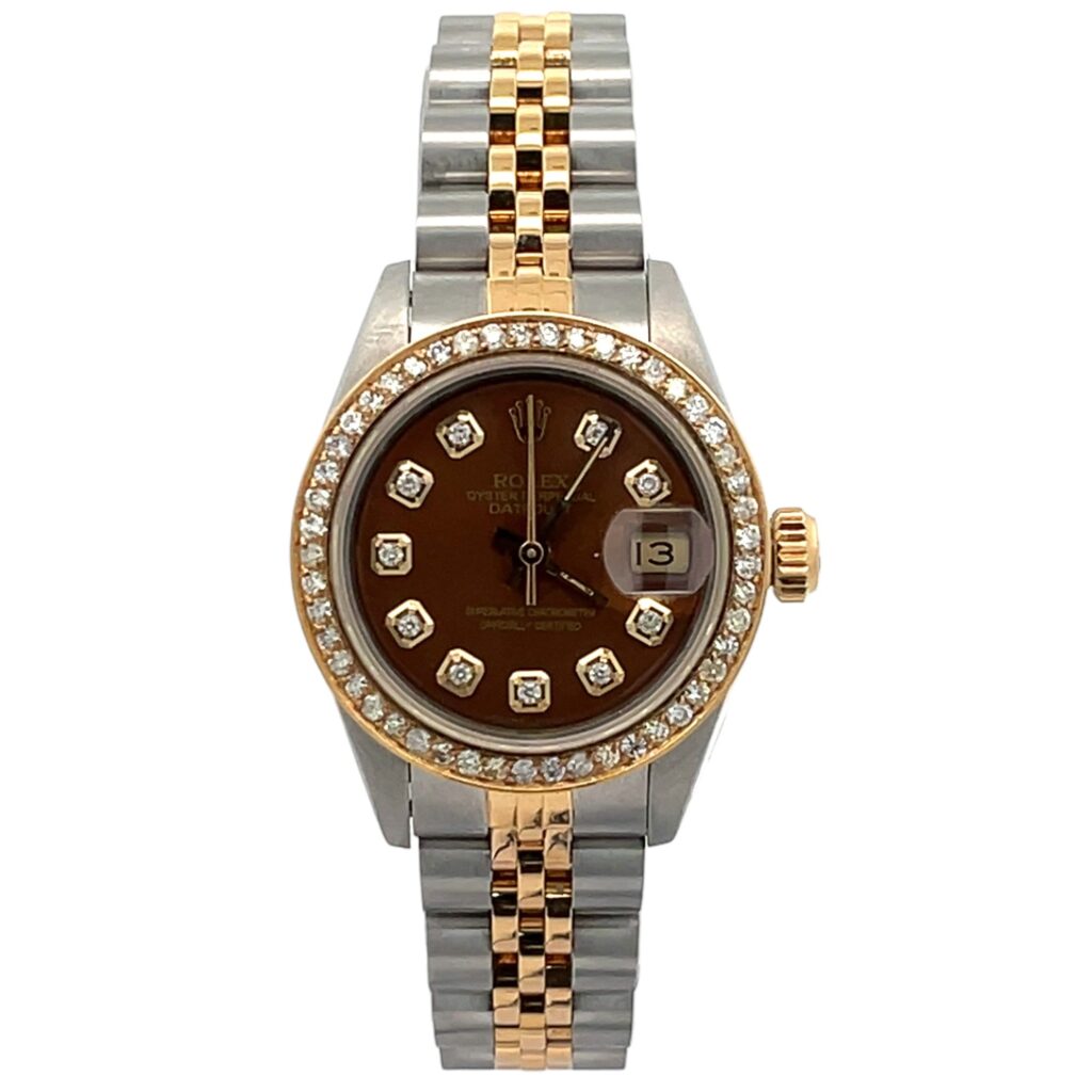 Rolex Lady-Date 69173 Two-Tone Chocolate Diamond Dial - Front View by Rolex