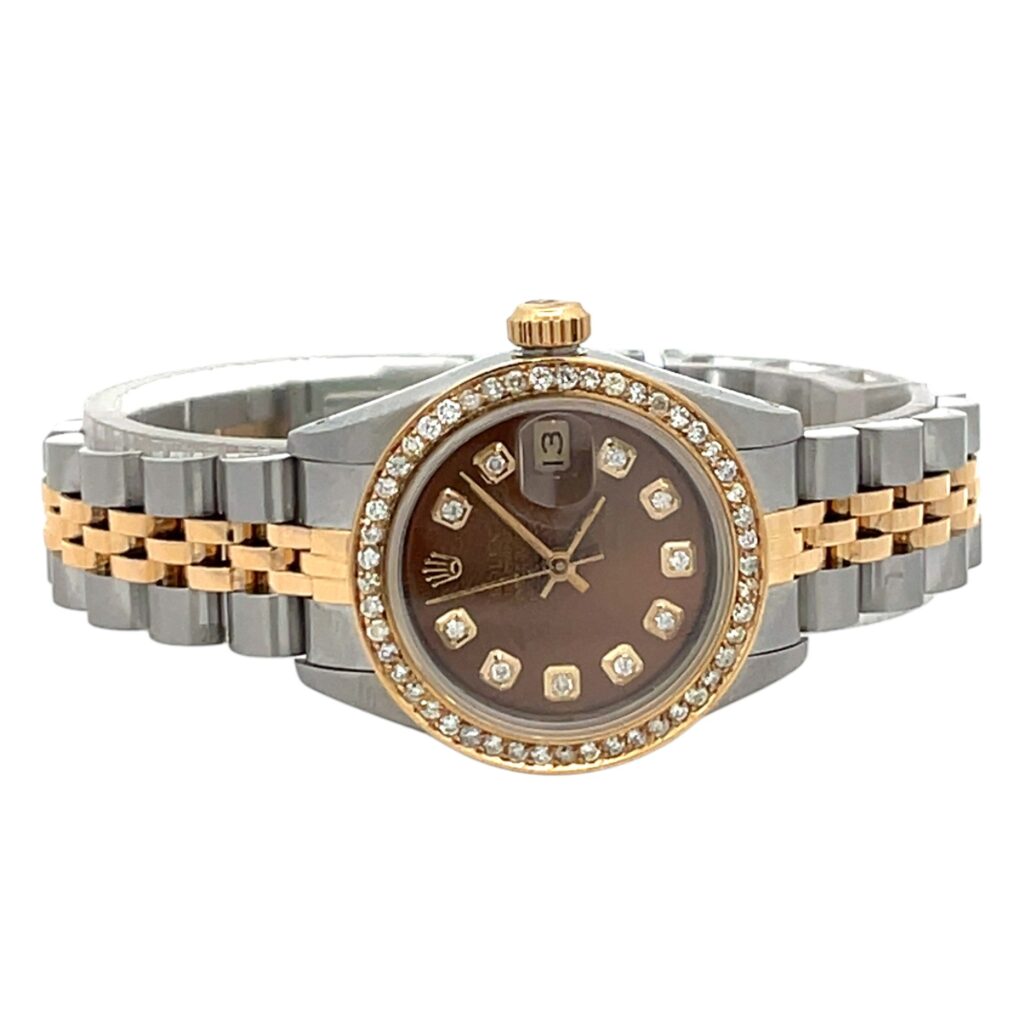 Rolex Lady-Date 69173 Two-Tone Chocolate Diamond Dial - Angle View by Rolex