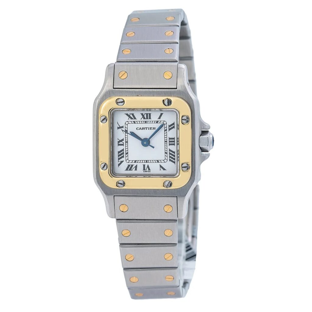 Cartier Santos Galbee W20012C Steel & Yellow Gold White Dial - Front View by Cartier