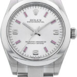 Rolex Oyster Perpetual 177200 Steel Silver Pink Index Dial - Front View by Rolex