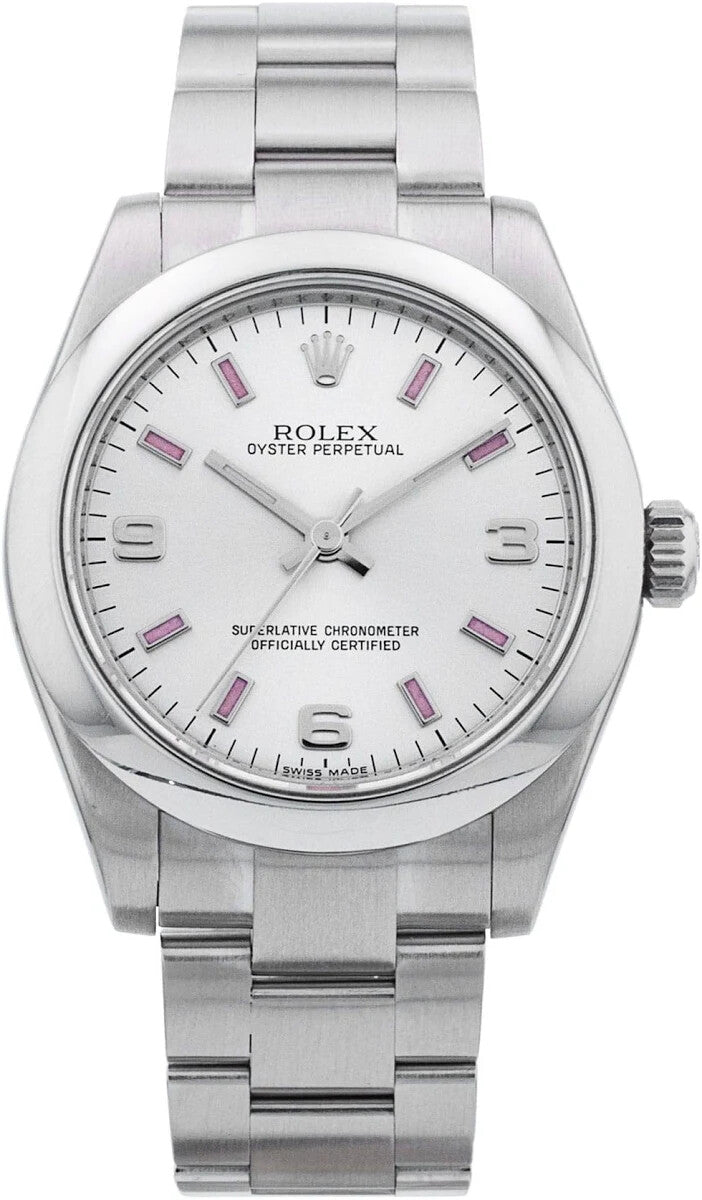 Rolex Oyster Perpetual 177200 Steel Silver Pink Index Dial