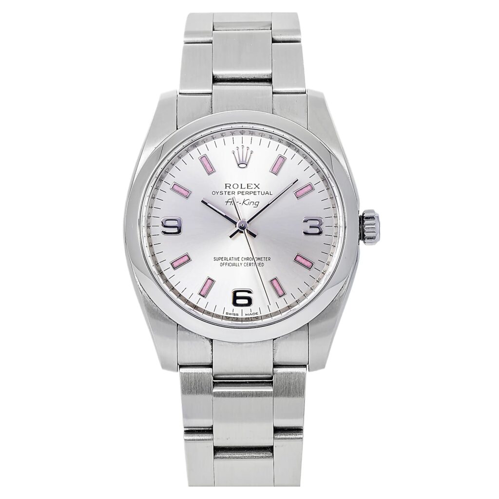 Rolex Oyster Perpetual Air-King 114200 Pink/Silver Index Dial - Front View by Rolex