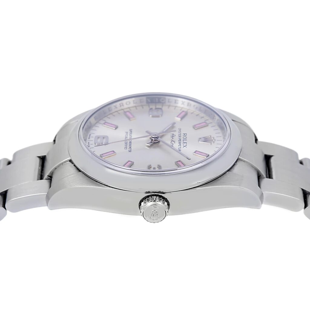 Rolex Oyster Perpetual Air-King 114200 Pink/Silver Index Dial - Angle View by Rolex