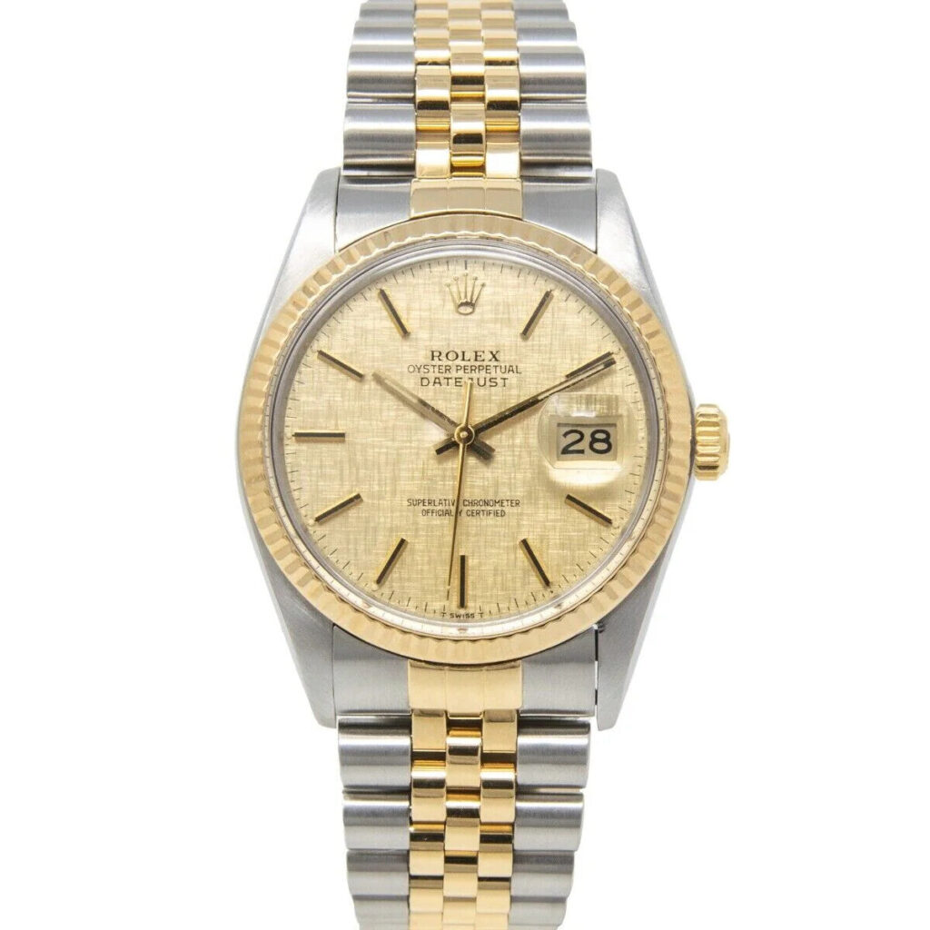 Rolex Datejust 16233 Steel & Yellow Gold Champagne Linen Dial - Front View by Rolex