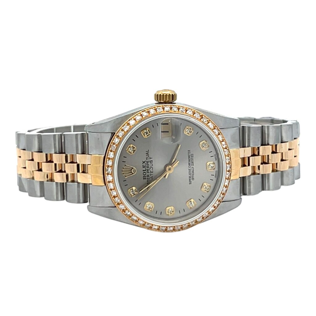 Rolex Datejust 68273 Two-Tone Silver Grey Diamond Dial - Angle View by Rolex