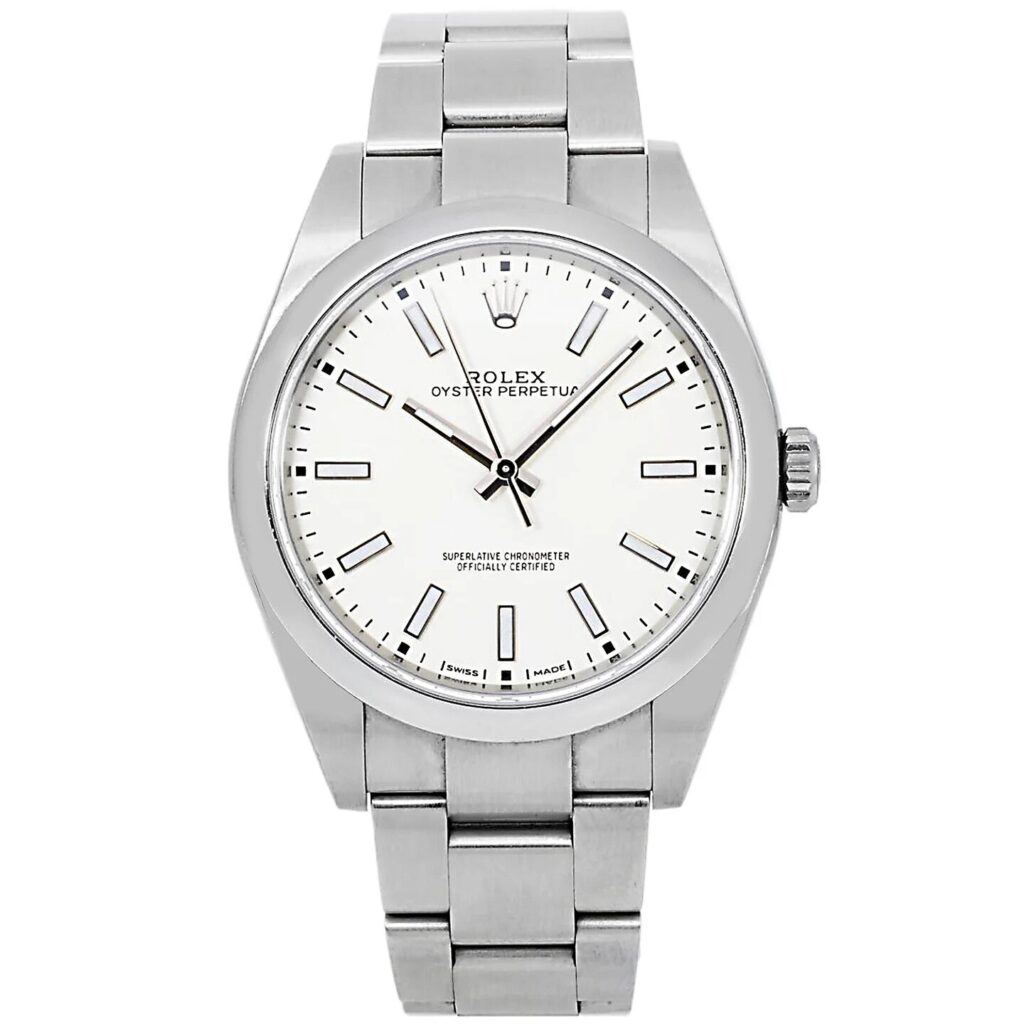 Rolex Oyster Perpetual 114200 White Index Dial 34mm - Front View by Rolex