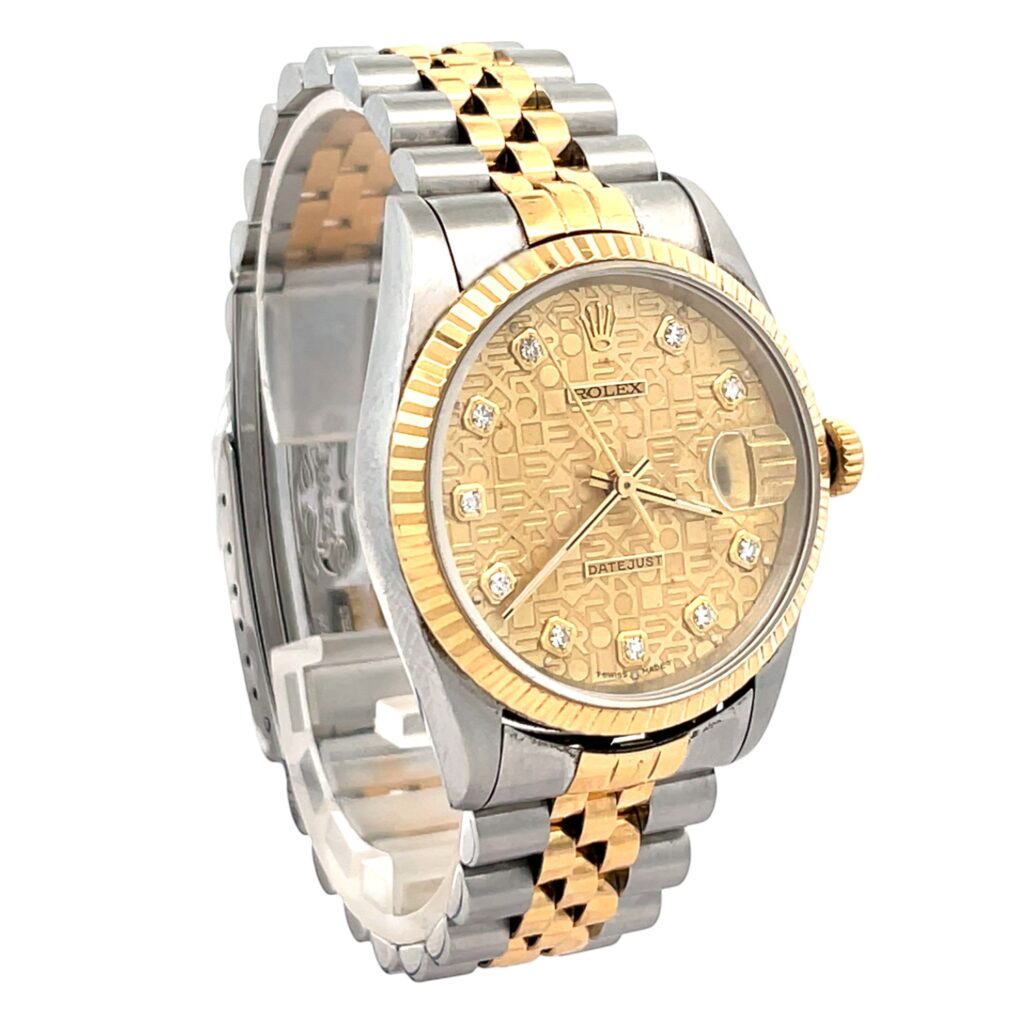 Rolex Datejust 16233 Steel & Yellow Gold Champagne Diamond Dial - Angle View by Rolex