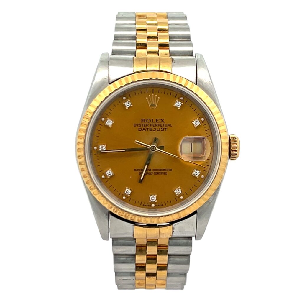 Rolex Datejust 16233 Steel & Yellow Gold Champagne Diamond Dial - Front View by Rolex
