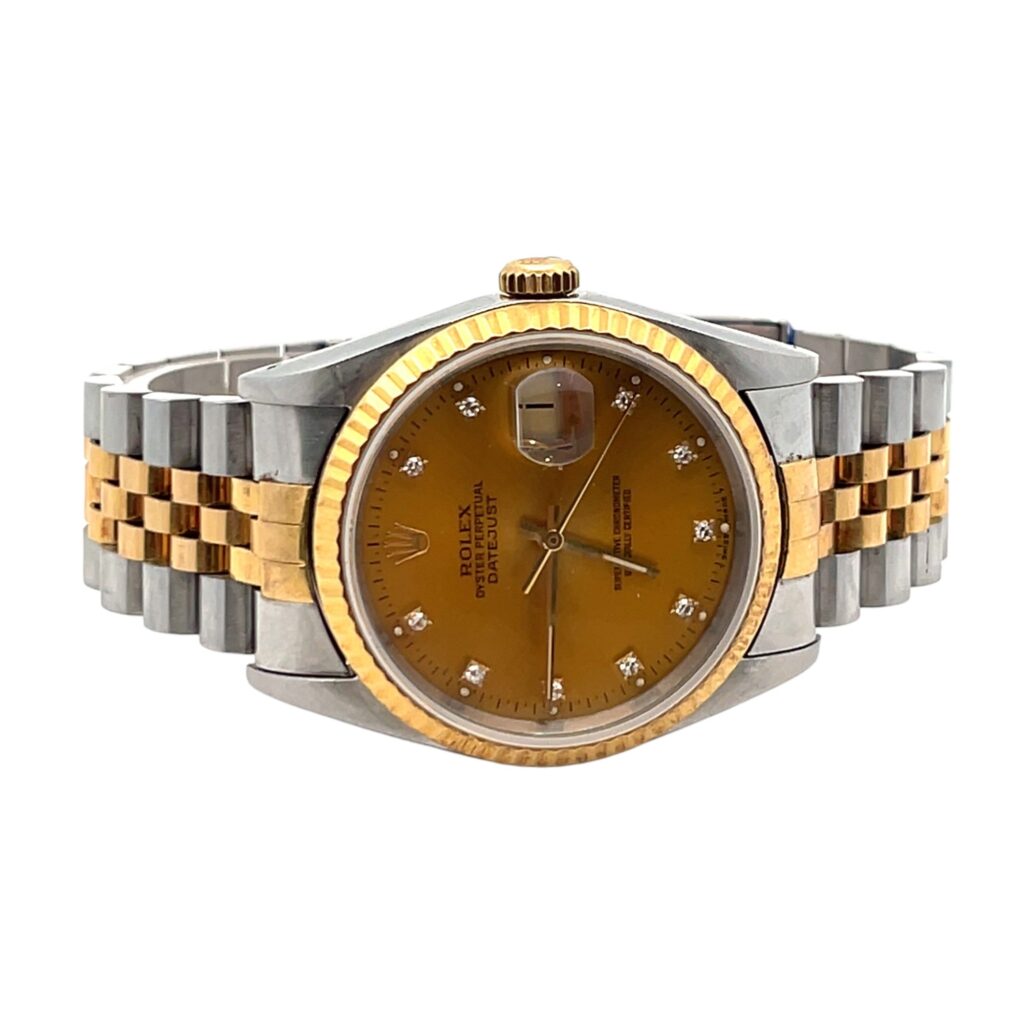Rolex Datejust 16233 Steel & Yellow Gold Champagne Diamond Dial - Angle View by Rolex